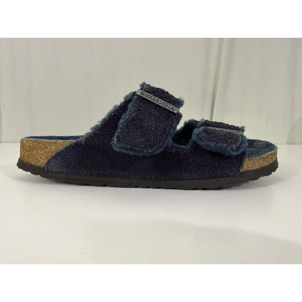 Birkenstock US 8-8.5 EU 39 Arizona Shearling Fur Lined Sandals Navy Blue Narrow